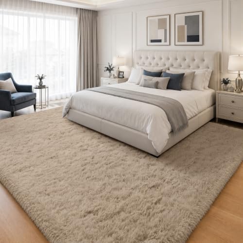 PLHXFR 8x10 Area Rugs Living Room: Fluffy Bedroom Rug Shag Carpet Camel - Image 3