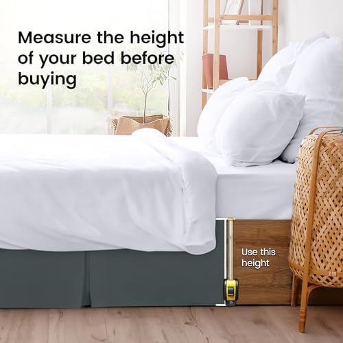 King Size Pleated Bed Skirt, Hides Under-Bed Storage 16 Inch Drop, Grey - Image 4