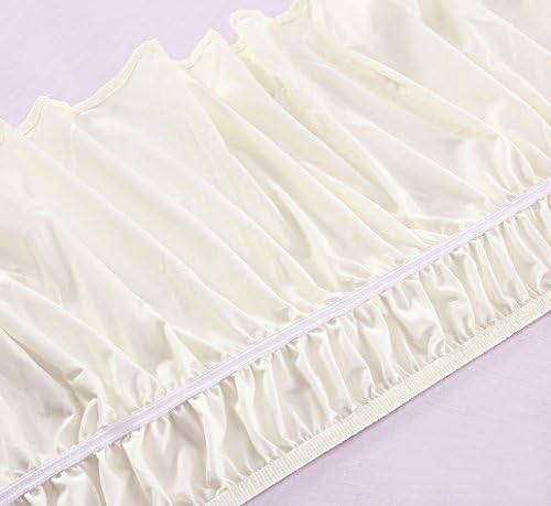 MEILA Wrap Around Elastic Bed Skirt for Twin & Full Beds, 16" Drop, Ivory - Image 5