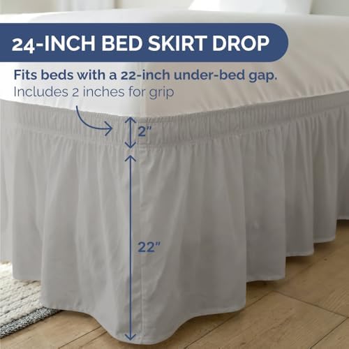 CGK Wrap Around Dust Ruffle Bed Skirt - King Size, 24" Inch, Light Grey - Image 4