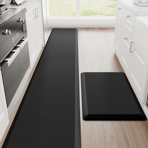 StepRite 1-Inch Kitchen Mats for Floor, 2-Piece Anti-Fatigue Rugs, Black by Bringcushiontoyourlife