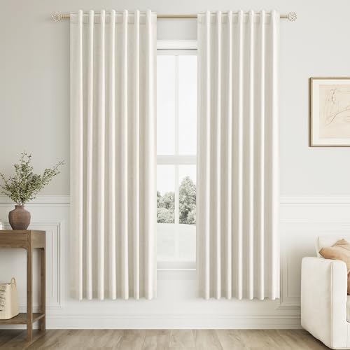 Guken 100% Blackout Linen Curtains 76 Inch Long for Bedroom 2 Panels Cream by Guken