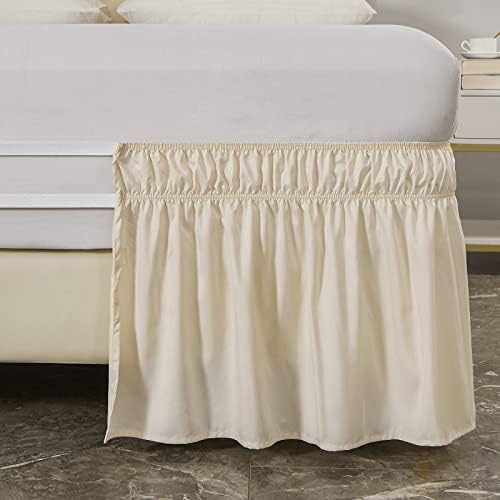 MEILA Wrap Around Elastic Bed Skirt for Twin & Full Beds, 18" Drop, Beige - Image 4