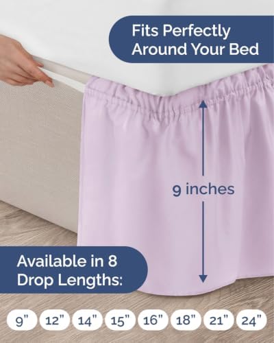 CGK Wrap Around Dust Ruffle Bed Skirt - King Size, 9" Inch, Light Lavender - Image 4
