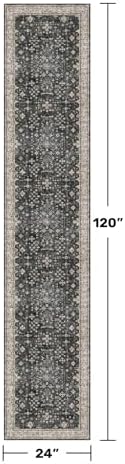 Black Boho Washable 2x10 Hallway Runner Rug - Extra Long Runners for Kitchen, Bathroom, Stair, Non-Slip Floor Carpet Rugs for Large Entryway Indoor, Vintage Multi Ashen Floral Decor - Image 2