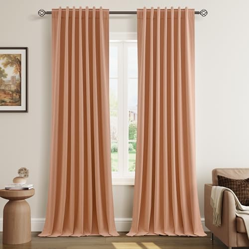 Guken Extra Long 100% Blackout Linen Curtains 108 Inches Peach Quartz by Guken