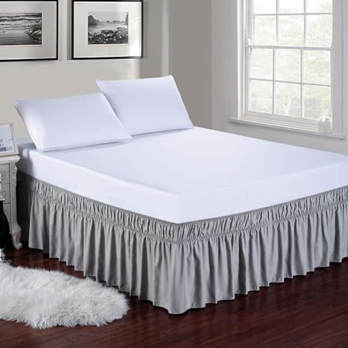 MEILA Wrap Around Bed Skirt Three Fabric Sides Elastic Dust Ruffled 12 Inch Tailored Drop,Easy to Install Fade Resistant-Grey, Queen/King - Image 2