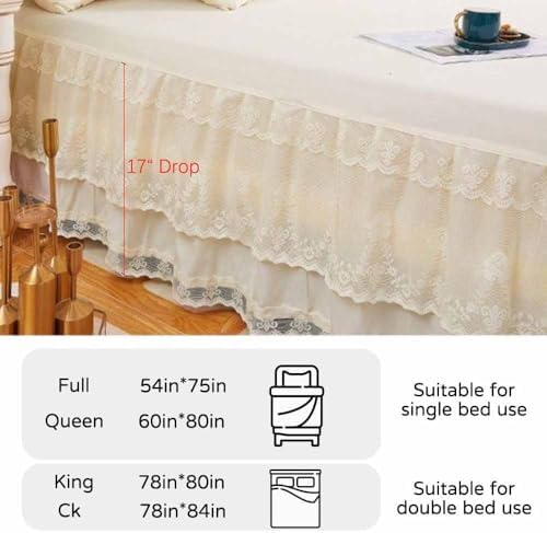 Double Lace Bed Skirt for California-King Bed - 17in. Drop, Easy Fit Ruffle Bedskirt Wrap Around Bed Skirt, Anti Wrinkle & Fade Resistant - Image 2