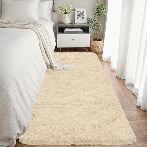 2x6 Fluffy Shag Area Rugs for Living Room Bedroom: Soft Plush Carpet Beige by CarpetAddColortoYourLife