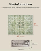 Amada Large 8x10 Washable Area Rug for Living Room, Green, Vintage Style - Image 2