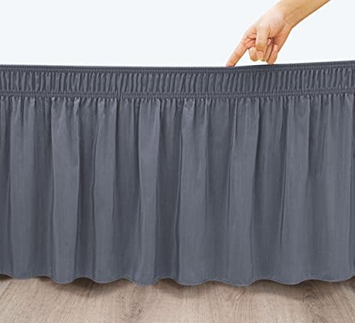 Wrap Around King Size Bed Skirt Split Corner 17" Drop-Elastic Dust Ruffle - Image 3