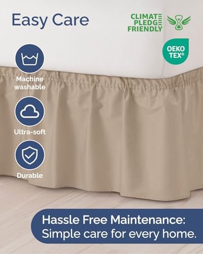 CGK Wrap Around Dust Ruffle Bed Skirt - Full Size, 15" Inch, Cream - Image 6