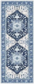 Yamaziot Washable Runner Rug, 2x5 Non-Slip Boho Vintage Hallway Rug Runner with Rubber Backing, Stain Resistant & Low Pile Faux Wool Distressed Carpet Runner for Kitchen, Laundry, Entrance, Blue - Image 3