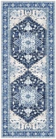 Yamaziot Washable Runner Rug, 2x5 Non-Slip Boho Vintage Hallway Rug Runner with Rubber Backing, Stain Resistant & Low Pile Faux Wool Distressed Carpet Runner for Kitchen, Laundry, Entrance, Blue - Image 3