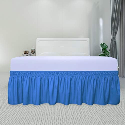 PureFit Wrap Around Ruffled Bed Skirt, Blue, Queen/King - 18" Drop - Image 2