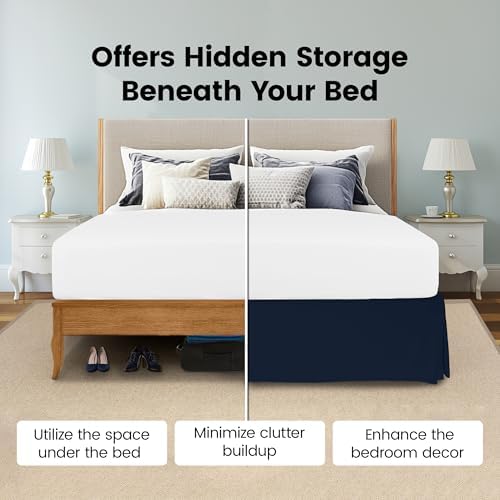 Twin Size Pleated Bed Skirt, Hides Under-Bed Storage 15 Inch Drop, Navy - Image 3