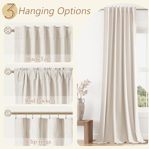 Guken 100% Blackout Linen Curtains 86 Inch Long for Bedroom 2 Panels Beige - Image 6