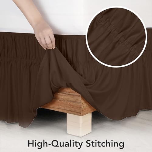 Wrap Around Queen Bed Skirt, Easy Fit Elastic Belt, 16 Inch Drop, Brown - Image 6