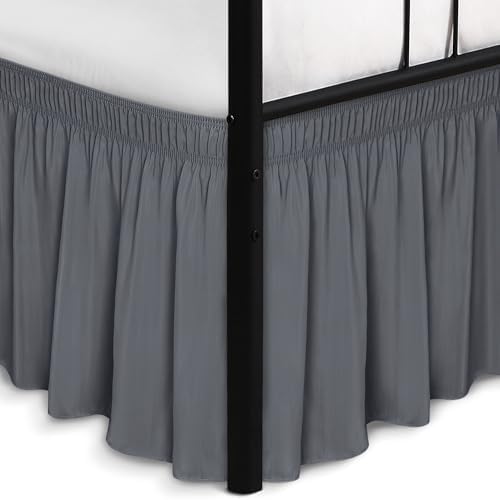 Wrap Around Queen Size Bed Skirt Split Corner 18" Drop-Elastic Dust Ruffle by Biscaynebay