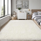 PLHXFR 4x6 Area Rugs Living Room: Fluffy Bedroom Rug Shag Carpet White - Image 2