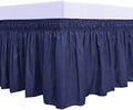 PureFit Wrap Around Ruffled Bed Skirt, Navy, Queen/King - 18" Drop by PureFit