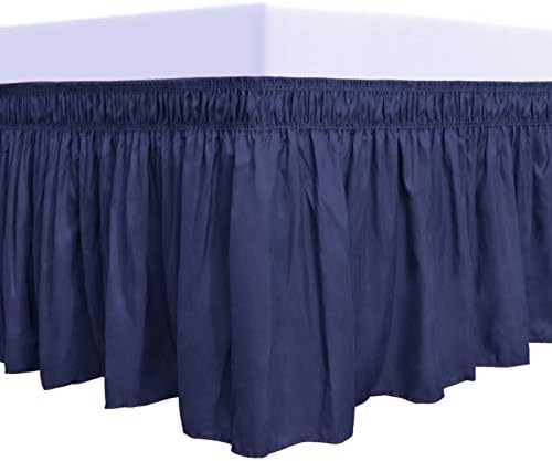 PureFit Wrap Around Ruffled Bed Skirt, Navy, Queen/King - 22" Drop by PureFit