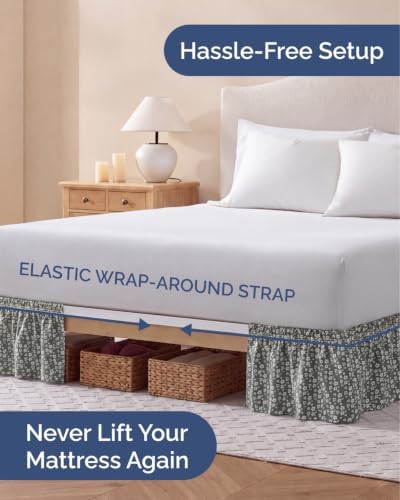 CGK Wrap Around Dust Ruffle Bed Skirt - Full Size, 18" Inch, Green Meadow - Image 2