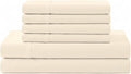 Linen Home 100% Cotton Percale Sheet Set, Queen Size, Ivory, Deep Pocket, 6 Pieces Set - 1 Flat, 1 Deep Pocket Fitted Sheet and 4 Pillowcases, Crisp Cool and Strong Bed Linen