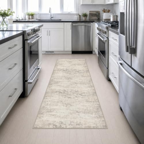 2.6x8 Washable Runner Rug：Modern Abstract Soft Carpet Brown Beige - Image 4