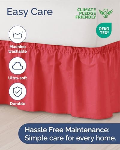 Wrap Around Dust Ruffle Bed Skirt, Queen Size Beds - 15 Inch Drop, Red - Image 6