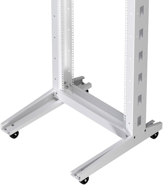 NavePoint 42U 2 Post Rack Open Frame Server Rack for 19 Inch Equipment, AV, Networking, Data & IT Devices, 2-Post Rack 42U with Wheels, 661lbs Weight Capacity, White