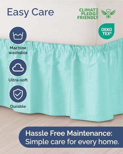 CGK Wrap Around Dust Ruffle Bed Skirt - Queen Size, 21" Inch, Spa Blue - Image 6