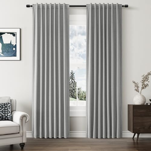 Guken 100% Blackout Linen Curtains 80 Inch Length 2 Panels Set for Living Room Bedroom Back Tab Thermal Insulated Black Out Linen Drapes Room Darkening Window Curtains,Dark Grey by Guken