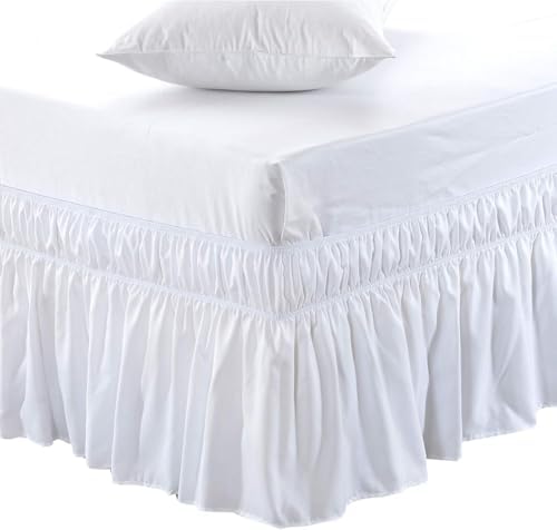 MEILA Wrap Around Elastic Bed Skirt for Twin & Full Beds, 12" Drop, White by MEILA