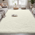 5x7 Fluffy Shag Area Rugs for Living Room Bedroom: Soft Carpet Cream White - Image 4