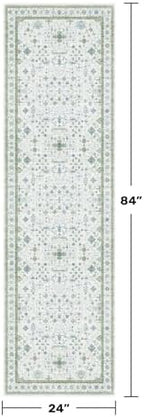 Hazo Haus Boho Bathroom Runner 2x7 - Cream Green Oushak Floral Turkish, Washable Low Pile Non Slip Stain Resistant Small Accent Rug for Kitchen, Hallway - Image 2