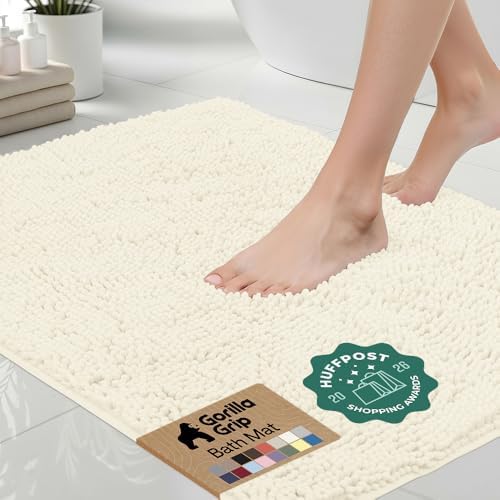 GORILLA GRIP Bath Rug Mat for Bathroom, Thick Chenille, 48x24 Ivory Cream by GorillaGrip