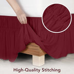 Wrap Around Queen Bed Skirt, Easy Fit Elastic Belt, 16 Inch Drop, Burgundy - Image 5