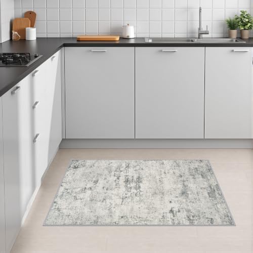 2x3 Washable Entryway Rug: Modern Abstract Indoor Soft Carpet Gray - Image 4