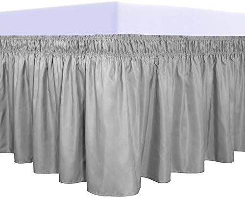 PureFit Wrap Around Ruffled Bed Skirt, Light Gray, Twin/Full - 14" Drop by PureFit