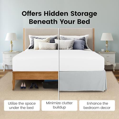 Queen Size Pleated Bed Skirt, Hides Under-Bed Storage 16" Drop, Light Grey - Image 3
