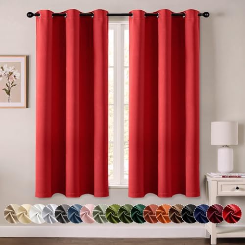 MIULEE Blackout Curtains for Bedroom 2 Panels 40x63 Inch Long Christmas Red by MIULEE