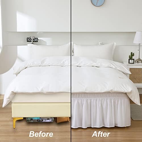 MEILA Wrap Around Elastic Bed Skirt for Queen & King Beds, 16" Drop, White - Image 6