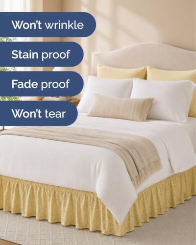 CGK Wrap Around Dust Ruffle Bed Skirt - Full Size, 15" Inch, Yellow Meadow - Image 5