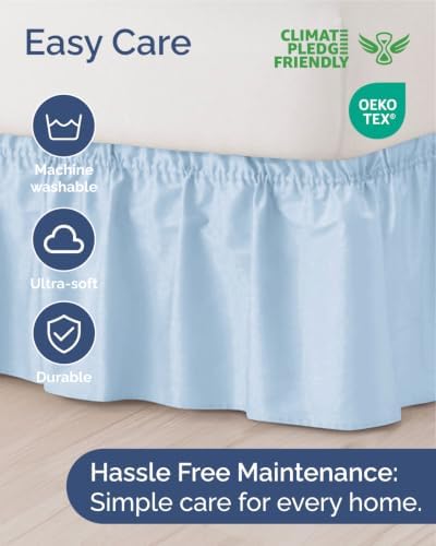 CGK Wrap Around Dust Ruffle Bed Skirt - Queen Size, 9" Inch, Sky Blue - Image 6