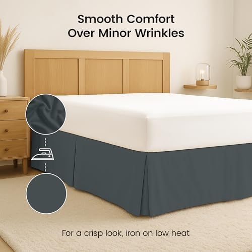 King Size Pleated Bed Skirt, Hides Under-Bed Storage 16 Inch Drop, Grey - Image 6