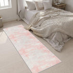 2.6x8 Washable Runner Rug：Modern Abstract Soft Carpet Pink White - Image 5
