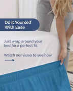 CGK Linens Wrap Around Dust Ruffle Bed Skirt - King, 12" Denim Blue - Image 3