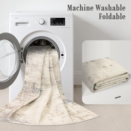 Area Rug Living Room: 4x6 Modern Washable Soft Carpet Beige Brown - Image 7