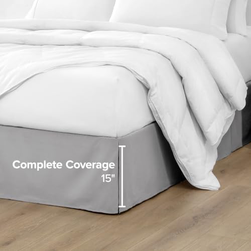 Bare Home Bed Skirt 15-Inch Drop 1800 Ultra-Soft (King, Light Grey) - Image 5